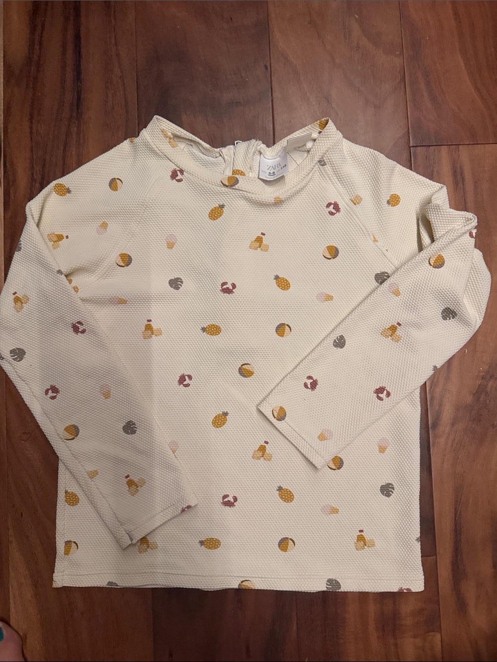 Neutral Cream Long-Sleeve rashguard shirt  with Summer Print